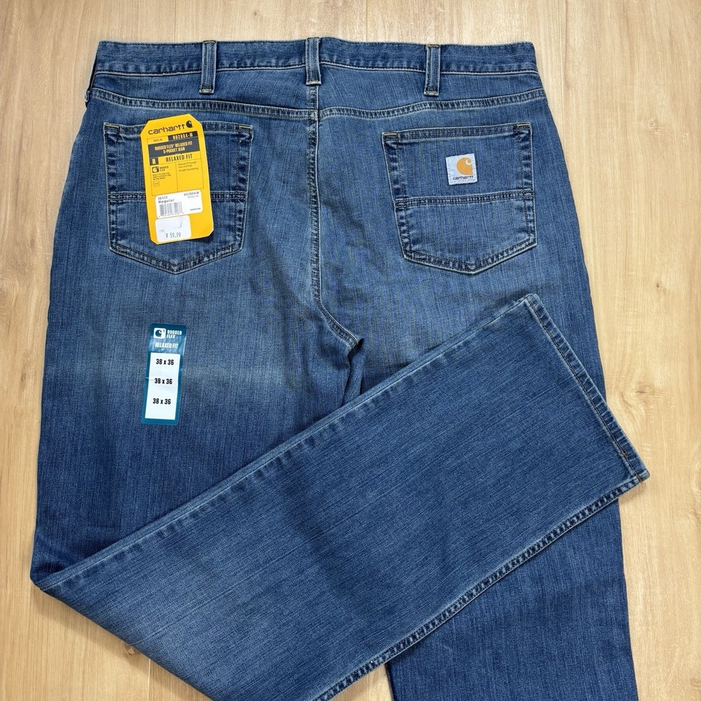 NWT Carhartt Mens Rugged Flex Relaxed Fit Jeans 38x36 Blue BD2804-M Workwear